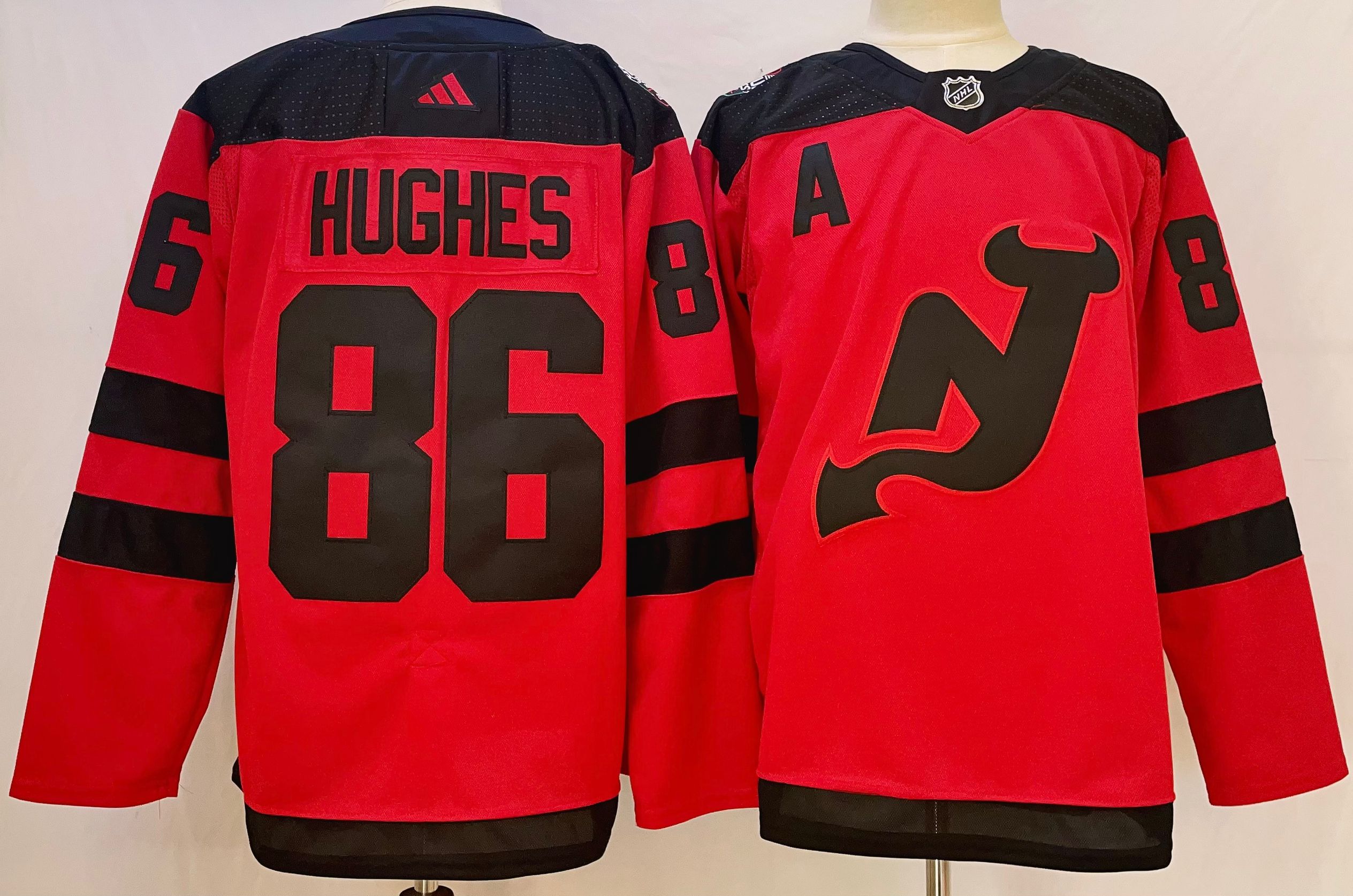 Men's New Jersey Devils #86 Jack Hughes Red Stadium Series Stitched Jersey